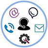 Pictures of phone, email, chat, mail and help desk, depicting the different inbound contact centre services provided